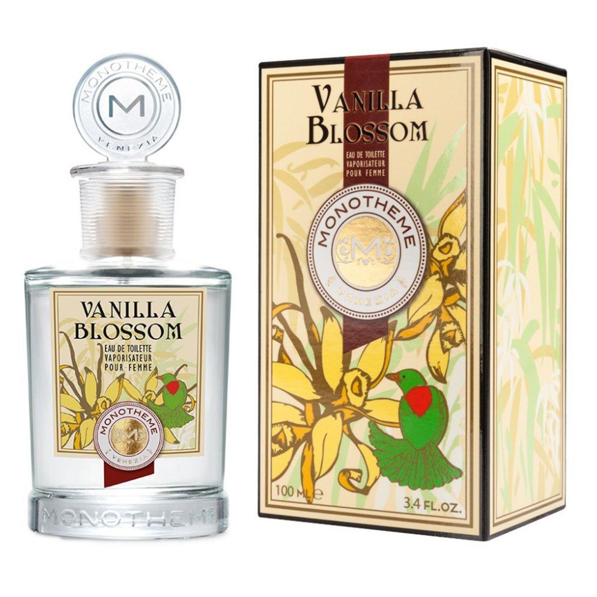 Chai nước hoa Monotheme Vanilla Blossom 100ml màu vàng nhạt, biểu tượng của mùi hương vani tinh tế
