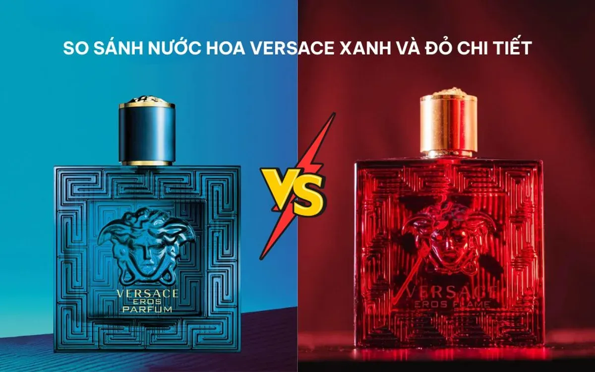 Chai nước hoa nam Versace Dylan Blue màu xanh đậm với chi tiết vàng Medusa, mùi hương tươi mát, bí ẩn.